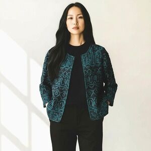 Chico's Travelers Artisan‎ Soutache Indie Jacket 2 (12/L) Boho Abstract Mesh 3D